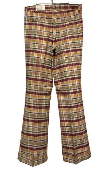 画像3: 70's〜【デッドストック】ビンテージ【USA製】【FRASH】【フラッシュ】【マドラスチェック】ブーツカット フレアパンツ【W33】  (3)