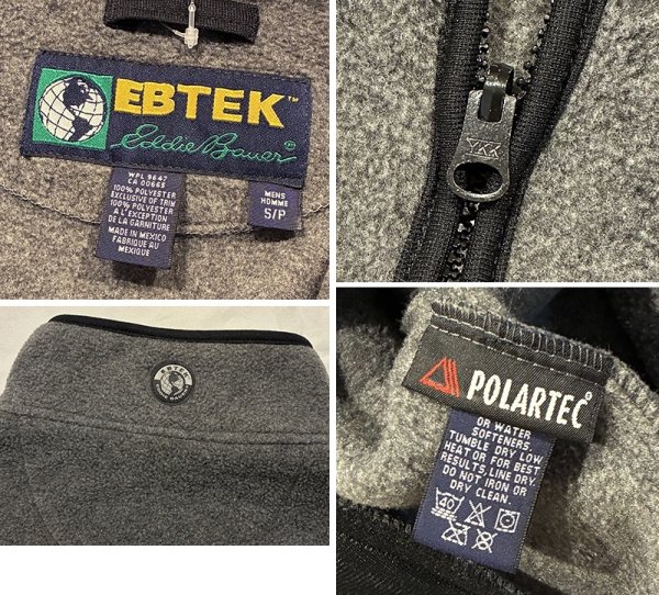 画像2: 90’s~【ビンテージ】【エディーバウアー】【EBTEK】ポーラテック【チャコール】【フリースカーディガン】【サイズS】  (2)