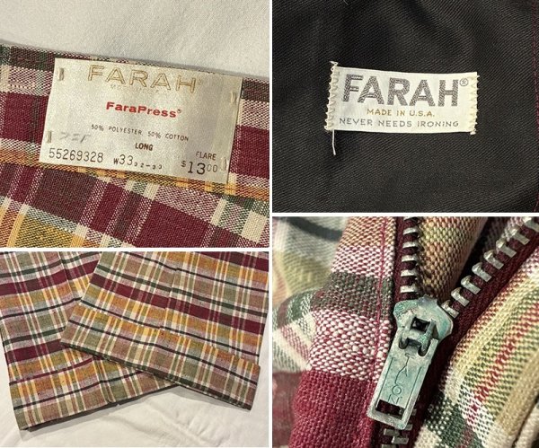 画像2: 70's〜【デッドストック】ビンテージ【USA製】【FRASH】【フラッシュ】【マドラスチェック】ブーツカット フレアパンツ【W33】  (2)