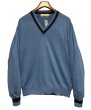 画像1: 90's【イタリー製】ビンテージ【PRONTO UOMO】プロントウォモ【青ｘ紺ライン】コットンｘレーヨン Vネックセーター 【サイズL】   (1)