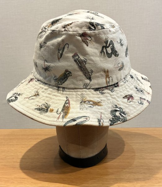 画像6: 程度良好!! USA製【ビンテージ】生成りｘルアー 総柄【コットン】毛ばり 釣り【バケットハット】【サイズM】  (6)