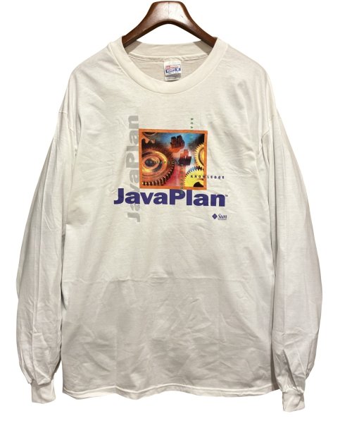 画像1: デッドストック【90's】【ビンテージ】【Hanes】ヘインズ【JAVAPLAN】白【ロンT】【サイズXL】  (1)