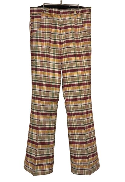 画像1: 70's〜【デッドストック】ビンテージ【USA製】【FRASH】【フラッシュ】【マドラスチェック】ブーツカット フレアパンツ【W33】  (1)