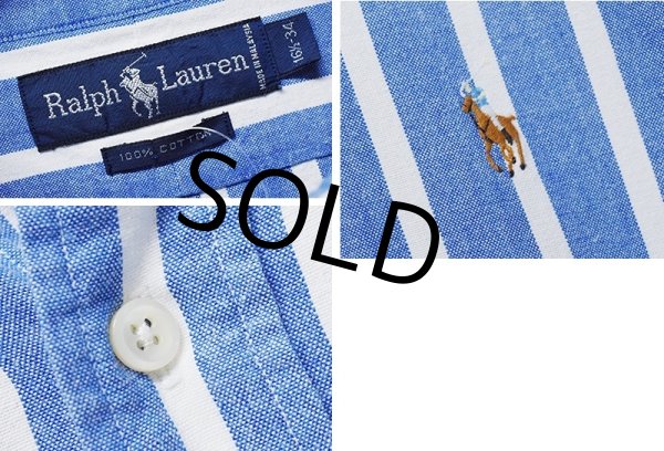 画像2: ビンテージ【ラルフローレン】POLO ralph lauren  青ｘ白 ストライプ ボタンダウン【コットンシャツ】【US 16 1/2-34】  (2)