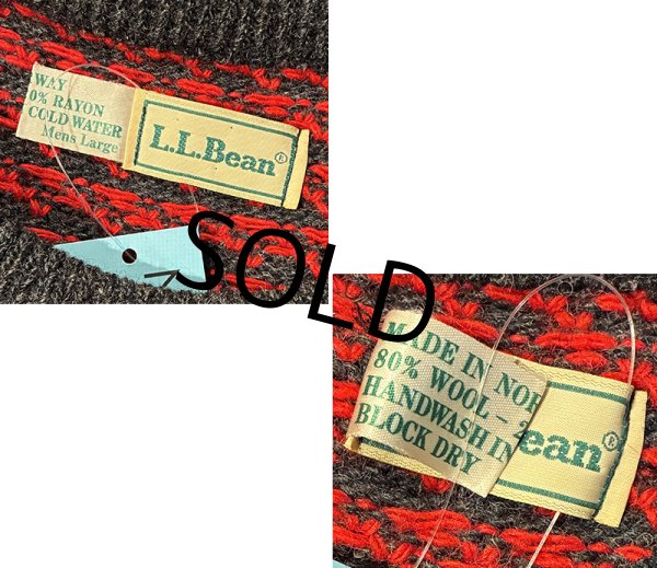 画像2: 80’s ノルウェー製【L.L.Bean】【ＬＬビーン】【バーズアイ】【チャコール×赤】【ウールニットセーター】【サイズＬ】  (2)