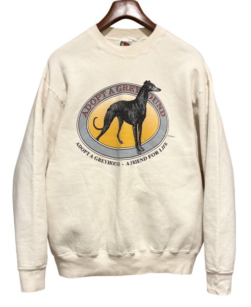 画像1: ビンテージ【FRUIT OF THE LOOM】【フルーツオブザルーム】グレイハウンド【犬】【クリーム色】【スウェット】【サイズＸＬ】  (1)