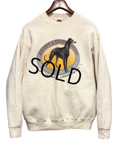 画像1: ビンテージ【FRUIT OF THE LOOM】【フルーツオブザルーム】グレイハウンド【犬】【クリーム色】【スウェット】【サイズＸＬ】  (1)