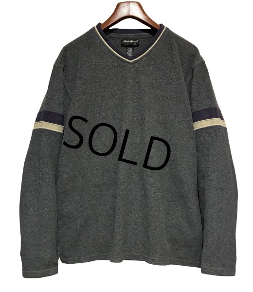 画像1: 90's~【ビンテージ】【エディーバウアー】【Eddie Bauer】【チャコール】Vネック【フリースカットソー】ロンT【サイズL】  (1)