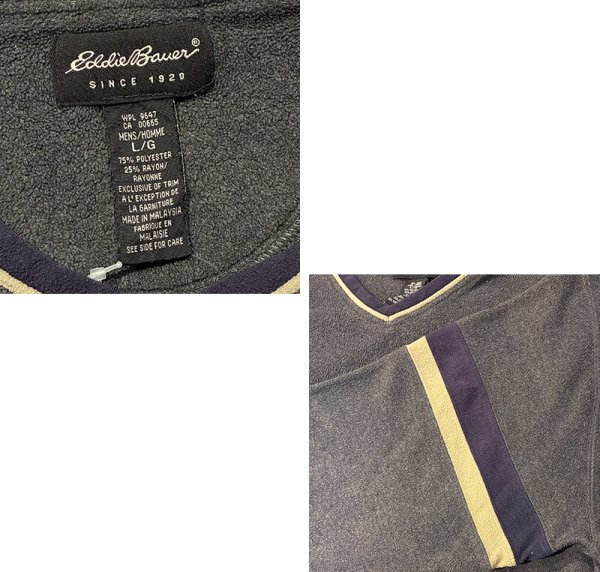画像2: 90's~【ビンテージ】【エディーバウアー】【Eddie Bauer】【チャコール】Vネック【フリースカットソー】ロンT【サイズL】  (2)