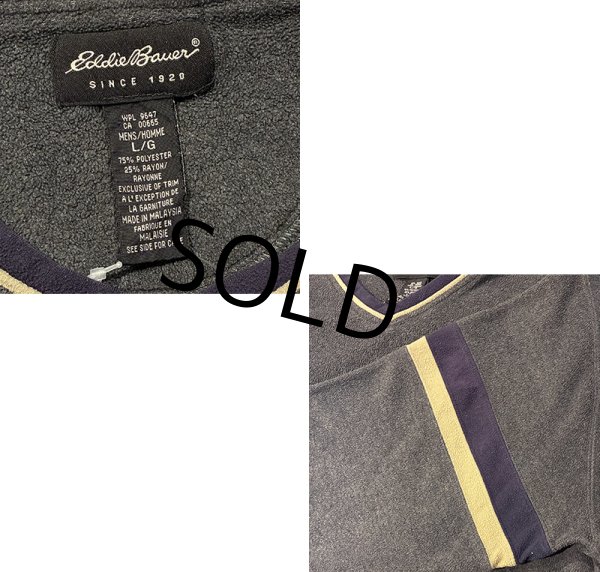画像2: 90's~【ビンテージ】【エディーバウアー】【Eddie Bauer】【チャコール】Vネック【フリースカットソー】ロンT【サイズL】  (2)