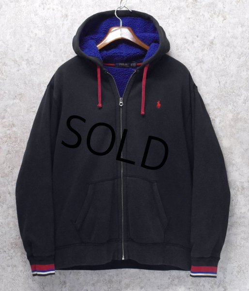 画像1: 【ラルフローレン】【POLO ralph lauren】【黒×裏青ボア】フルジップ【ボア付き】【パーカー】【サイズＸＬ】  (1)