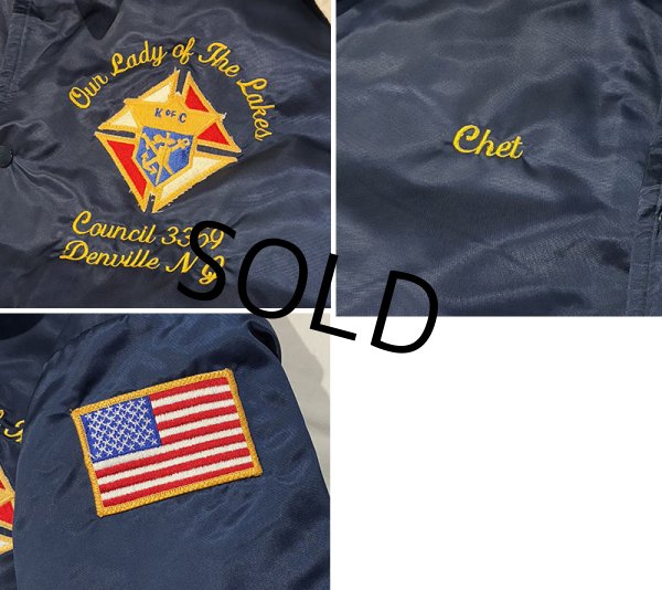 画像3: 程度良好!! 90’s【ビンテージ】Gorga Athletic【ゴルガ アスレティック】紺×裏地ボア【サテンジャケット】【サイズＬ程度】  (3)