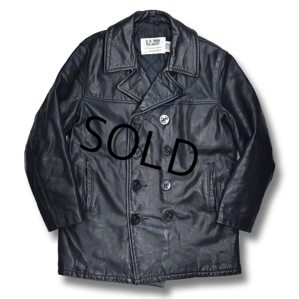 画像1: USA製【ビンテージ】【Schott】ショット 【U.S.740N PEA JACKET】オールレザー キルティング裏地【Pコート】【サイズUS38】  (1)