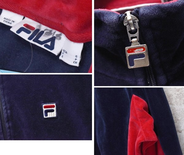 画像2: 【ビンテージ】フィラ【FILA】紺ｘ赤【ベロア地】【トラックジャージ】トラックジャケット【サイズＳ】  (2)