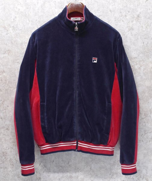 画像1: 【ビンテージ】フィラ【FILA】紺ｘ赤【ベロア地】【トラックジャージ】トラックジャケット【サイズＳ】  (1)