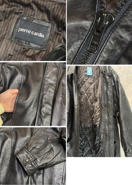 画像2: 【ビンテージ】【pierre cardin】ピエールカルダン 比翼仕立て キルティング裏地【黒】【レザージャケット】【サイズＸＬ】  (2)