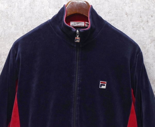 画像4: 【ビンテージ】フィラ【FILA】紺ｘ赤【ベロア地】【トラックジャージ】トラックジャケット【サイズＳ】  (4)