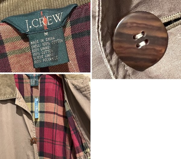 画像2: 90's ビンテージ オールド【J-crew】ジェイクルー【ブラウン×裏地チェック】襟コーデュロイ【コットンジャケット】ハンティングジャケット【サイズM】  (2)