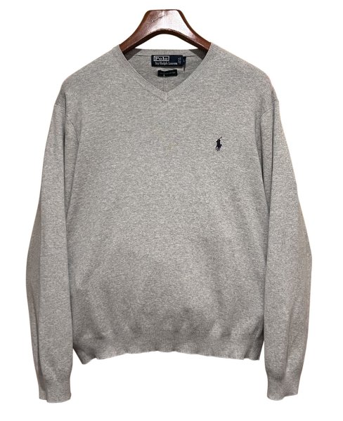 画像1: ビンテージ【ラルフローレン】POLO RALPH LAUREN【グレー】【Vネック】PIMAコットン【コットンセーター】【サイズL】   (1)