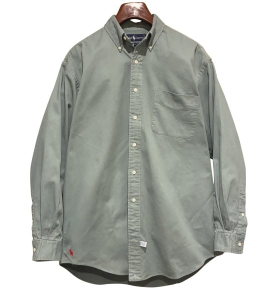 画像1: 90's ビンテージ【ラルフローレン】POLO ralph lauren Big Shirt ビッグシャツ 青磁色 ボタンダウン【コットンシャツ】【サイズM】  (1)