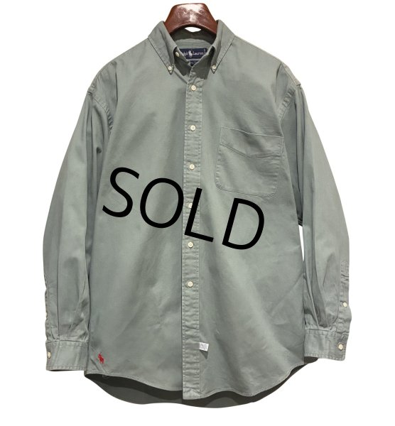 画像1: 90's ビンテージ【ラルフローレン】POLO ralph lauren Big Shirt ビッグシャツ 青磁色 ボタンダウン【コットンシャツ】【サイズM】  (1)