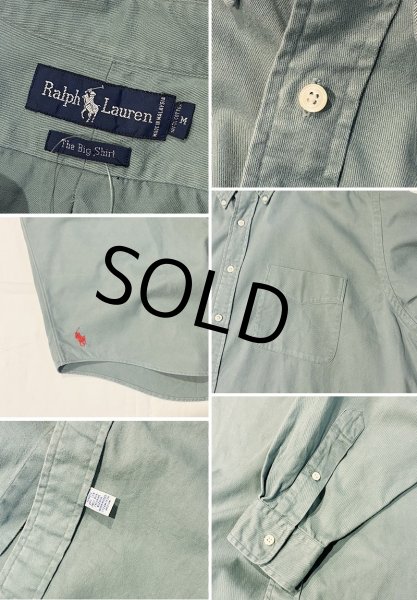 画像2: 90's ビンテージ【ラルフローレン】POLO ralph lauren Big Shirt ビッグシャツ 青磁色 ボタンダウン【コットンシャツ】【サイズM】  (2)