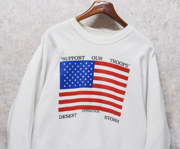 画像3: 90’s【USA製】【ビンテージ】【フルーツオブザルーム】FRUIT OF THE LOOM 湾岸戦争【Support our troops】星条旗【白】【スウェット】【サイズL】  (3)
