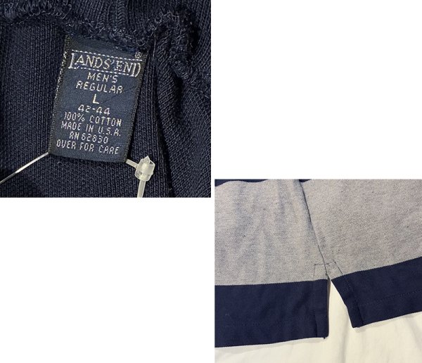 画像2: 【90’s】USA製【ビンテージ】【ランズエンド】【LANDS' END】【紺×グレー】ボーダー【モックネック】【ロンT】サイズＬ  (2)
