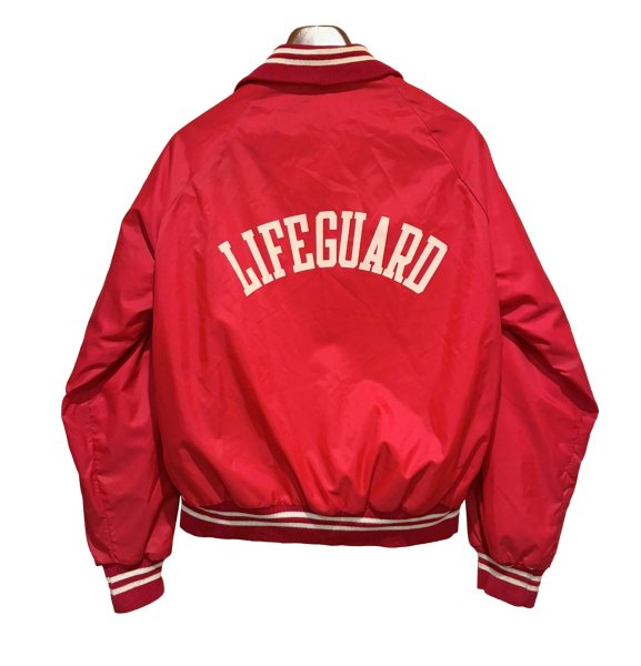 画像3: アメリカンレッドクロスとライフガードの関係記入！！〜90'ｓ【ビンテージ】Champion【チャンピオン】RED CROSS レッドクロス 赤十字 LIFEGUARD【赤】【ナイロンスタジャン】【サイズM】  (3)