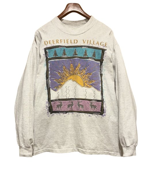 画像1: 【90’s】USA製【CYRK SPORT】ビンテージ【DEERFIELD〜】太陽 鹿【グレー】【モックネックロンT】【サイズXL】  (1)