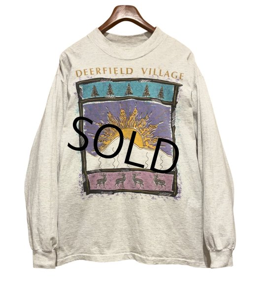 画像1: 【90’s】USA製【CYRK SPORT】ビンテージ【DEERFIELD〜】太陽 鹿【グレー】【モックネックロンT】【サイズXL】  (1)