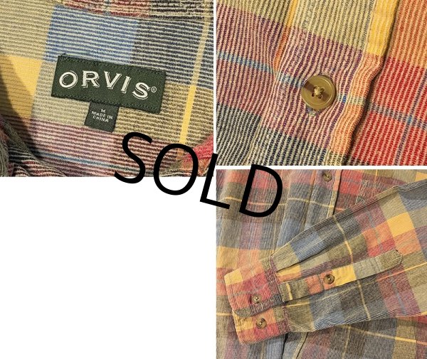 画像2: ビンテージ ORVIS【オービス】【赤ｘ青ｘ黄色】チェック【コーデュロイ】ボタンダウンシャツ【サイズＭ】  (2)