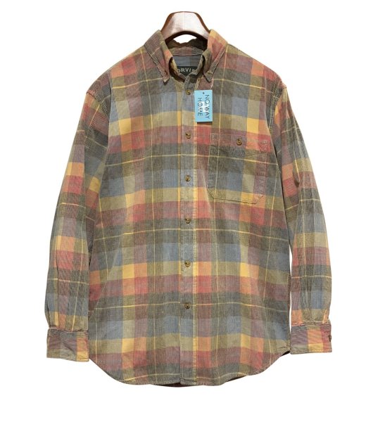 画像1: ビンテージ ORVIS【オービス】【赤ｘ青ｘ黄色】チェック【コーデュロイ】ボタンダウンシャツ【サイズＭ】  (1)