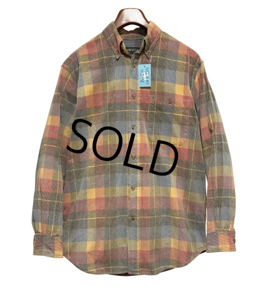 画像1: ビンテージ ORVIS【オービス】【赤ｘ青ｘ黄色】チェック【コーデュロイ】ボタンダウンシャツ【サイズＭ】  (1)