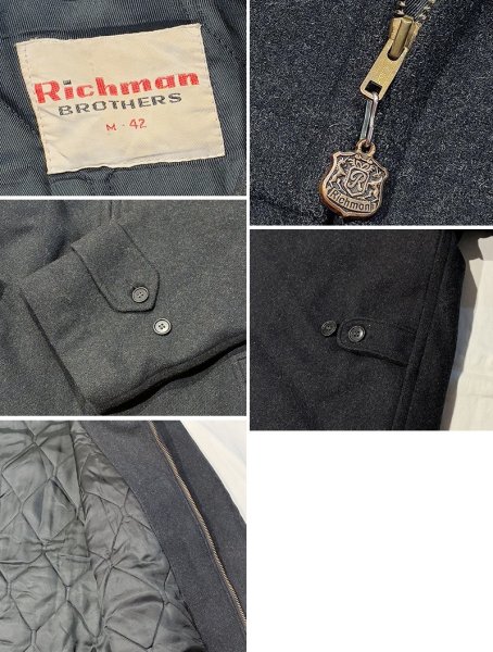 画像2: 〜70's【ビンテージ】【Richman Brothers】【リッチマンブラザーズ】チャコール【ウール】【ジップアップジャケット】【US42】  (2)