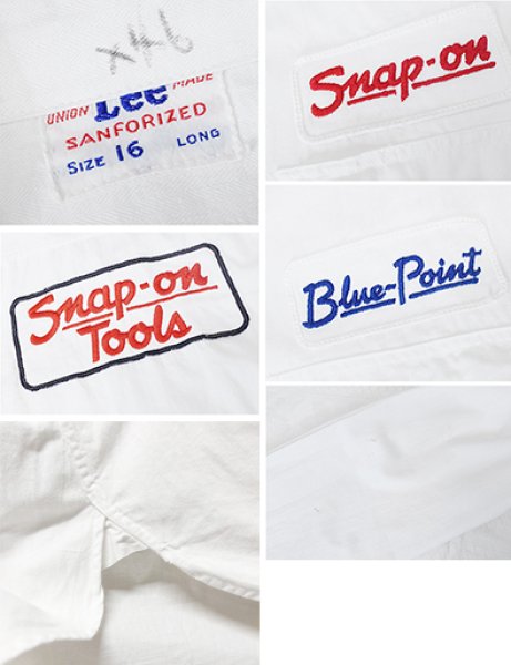 画像2: 50's ビンテージ 【Lee】リー【白】Snap on tools【HBT生地】マチ付き【ワークシャツ】HBTシャツ【サイズ16 Long】   (2)