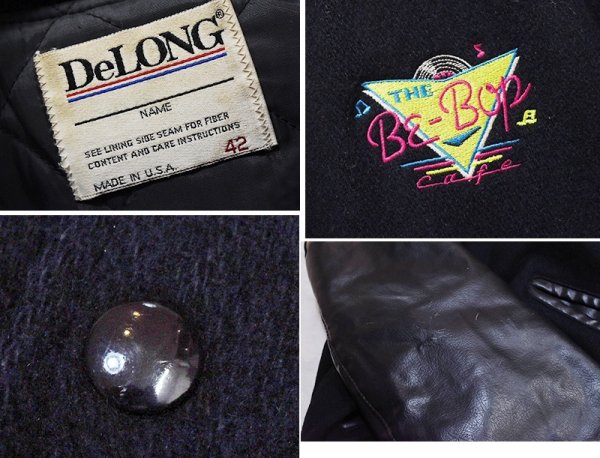 画像2: 〜80’ｓ USA製【DeLONG】デロング【ビンテージ】The Be-Bop Cafe【メルトンｘレザー】【黒】【襟付きスタジャン】【US42】  (2)