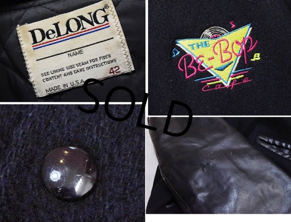 画像2: 〜80’ｓ USA製【DeLONG】デロング【ビンテージ】The Be-Bop Cafe【メルトンｘレザー】【黒】【襟付きスタジャン】【US42】  (2)