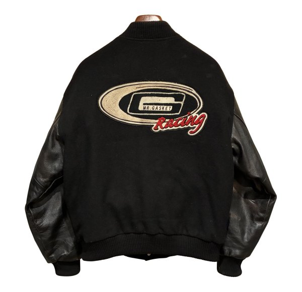 画像3: 90’ｓ USA製【MV SPORT】【ビンテージ】MR.GASKET RACING【メルトンｘレザー】【黒】茶芯【スタジャン】【サイズM】  (3)