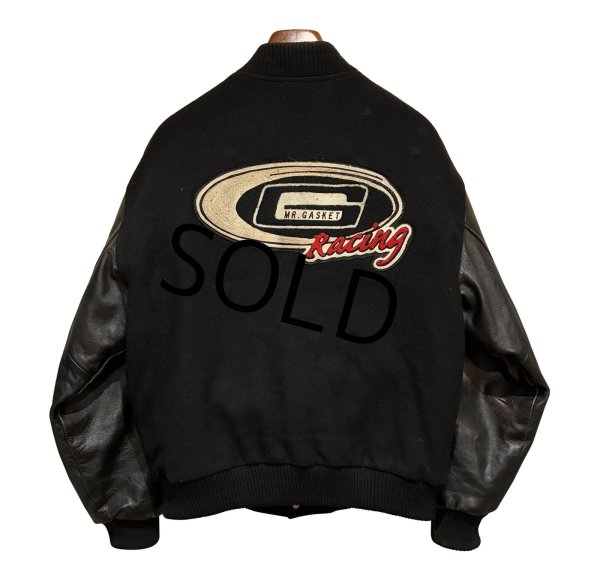 画像3: 90’ｓ USA製【MV SPORT】【ビンテージ】MR.GASKET RACING【メルトンｘレザー】【黒】茶芯【スタジャン】【サイズM】  (3)