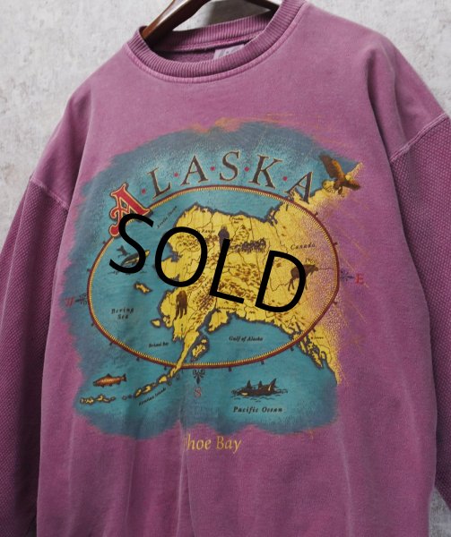 画像1: 90's【USA製】【ビンテージ】アラスカ ALASKA【赤ピンク】袖サーマル【スウェット】【サイズＬ】  (1)