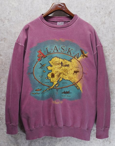 画像3: 90's【USA製】【ビンテージ】アラスカ ALASKA【赤ピンク】袖サーマル【スウェット】【サイズＬ】  (3)