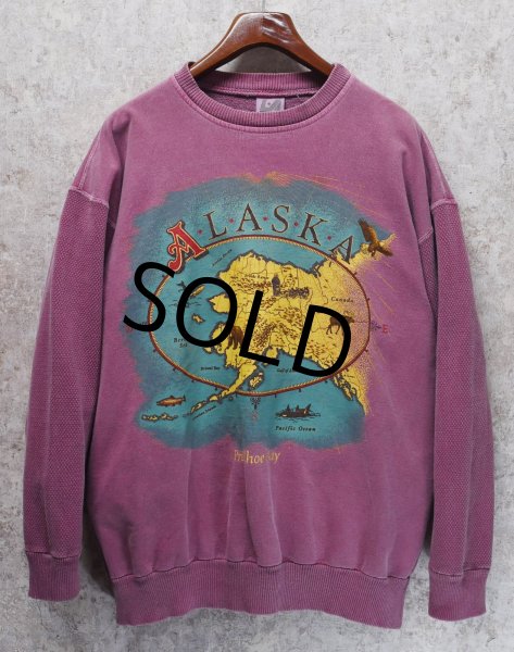 画像3: 90's【USA製】【ビンテージ】アラスカ ALASKA【赤ピンク】袖サーマル【スウェット】【サイズＬ】  (3)