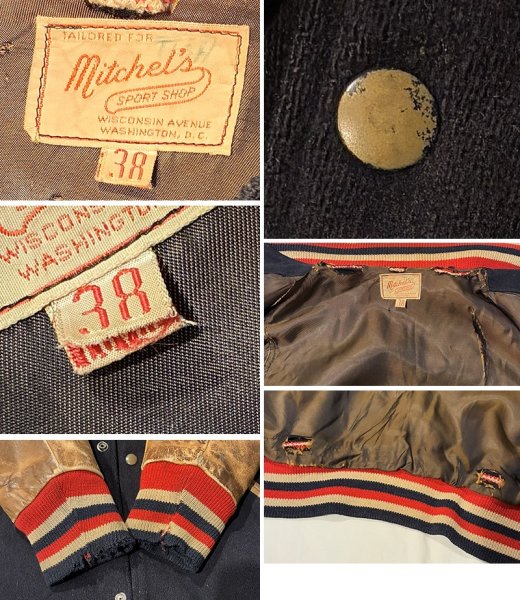 画像2: 〜60’s【MITCHELS】【ビンテージ】【紺メルトンｘライトブラウン袖レザー】【スタジャン】【サイズM】  (2)