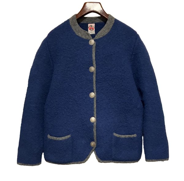 画像1: ビンテージ【オーストリア製】【SALZBURG-WIEN】青ｘグレー 【ウールカーディガン】サイズW-L程度【レディース古着】  (1)
