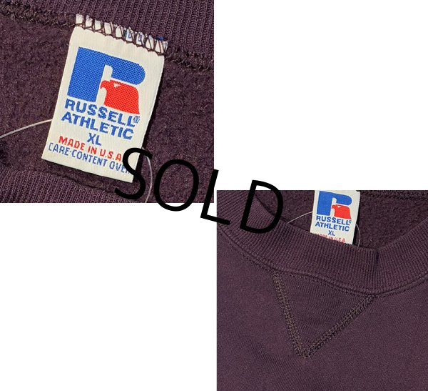 画像2: 90'ｓ【USA製】【RUSSELL】ラッセル 【ビンテージ】紫【無地】【クルーネック】前V スウェット【サイズXL】  (2)