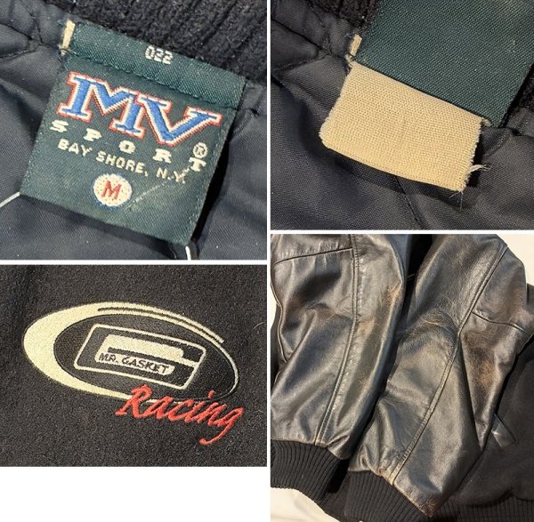 画像2: 90’ｓ USA製【MV SPORT】【ビンテージ】MR.GASKET RACING【メルトンｘレザー】【黒】茶芯【スタジャン】【サイズM】  (2)