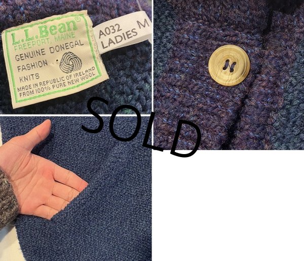 画像2: 80's~【アイルランド製】 ビンテージ【L.L.Bean】LLビーン【青×紫】【カーディガン】レディース【サイズW-M】  (2)