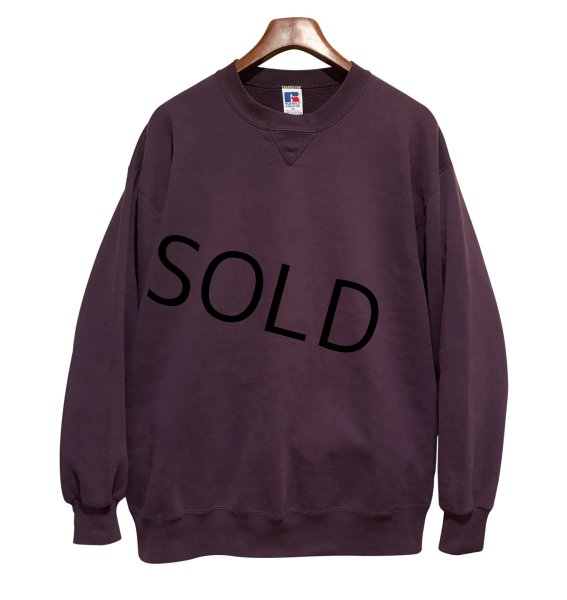画像1: 90'ｓ【USA製】【RUSSELL】ラッセル 【ビンテージ】紫【無地】【クルーネック】前V スウェット【サイズXL】  (1)