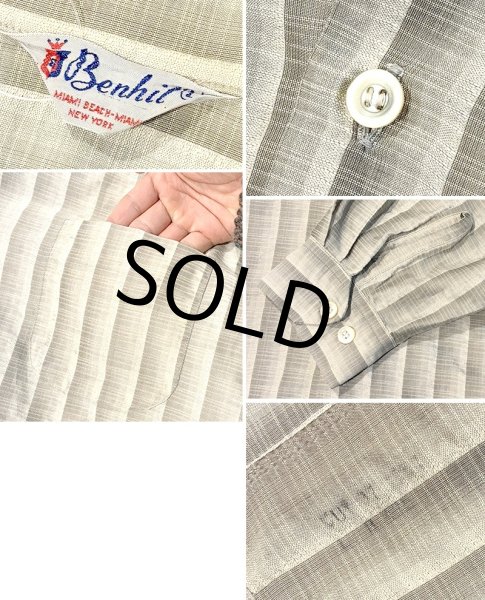 画像2: 60’s【Benhil】ベンヒル【ビンテージ】【モスグレー】オープンカラーシャツ【開襟シャツ】【サイズL程度】  (2)